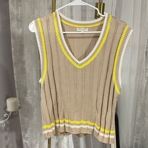Ultra Flirt Beige Knit Sweater Vest with Yellow and White Accents